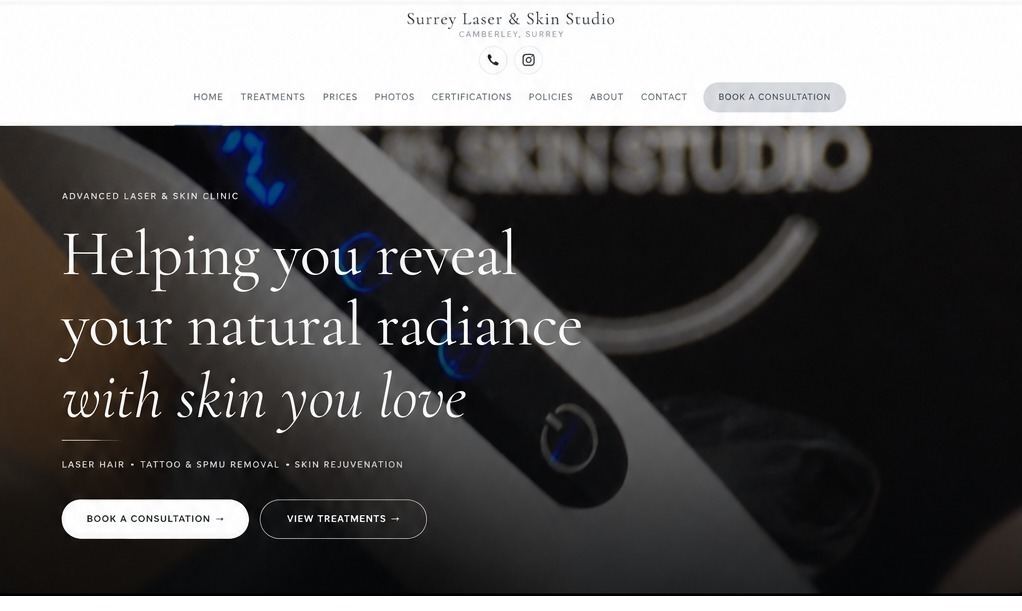 Surrey Laser and Skin Studio desktop website mockup
